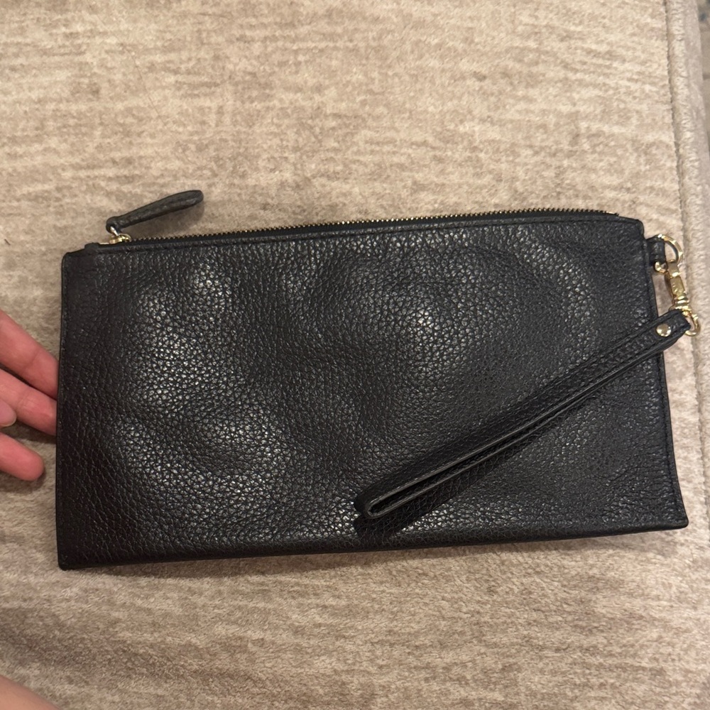 Michael Kors Black Pebbled Leather Clutch with Gold MK Emblem Wristlet - Picture 3 of 6